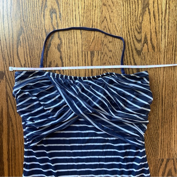 J. Crew Striped One Piece Swimsuit Ruched Sz 10 Bandeau Removeable Strap Barbie - Picture 9 of 10